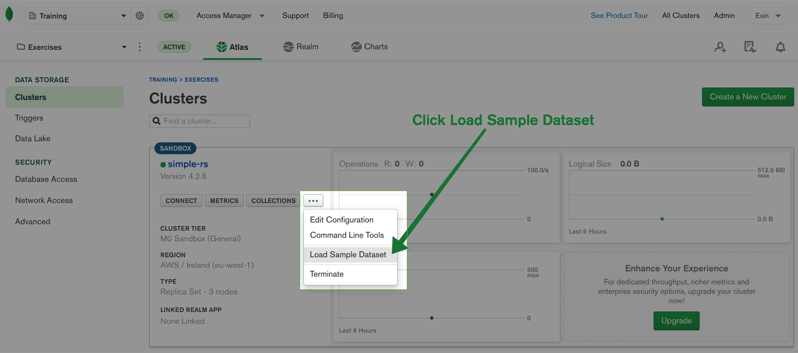 Selecting the option "Load Sample Dataset"