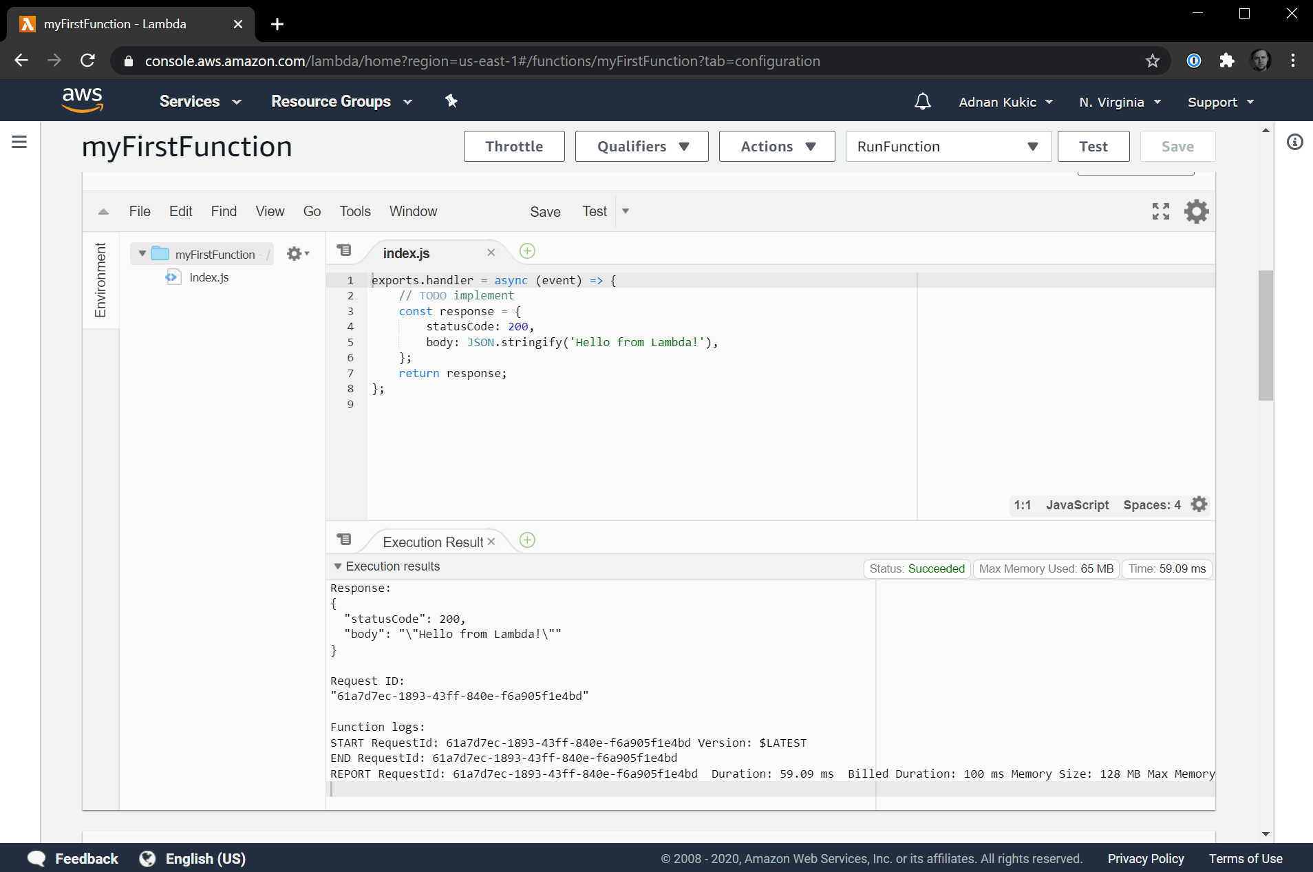 AWS Lambda Execution Results