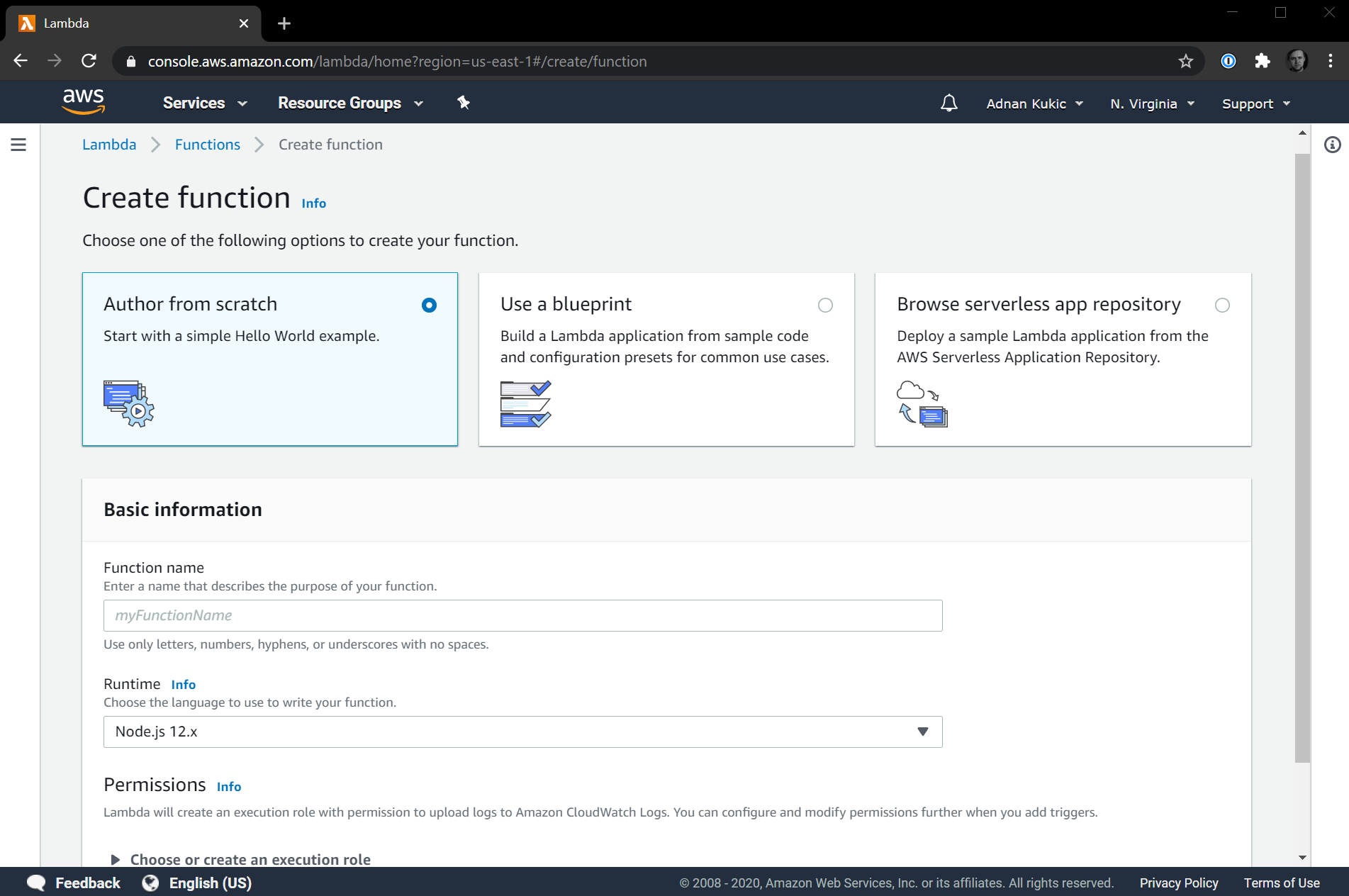 AWS Lambda New Function