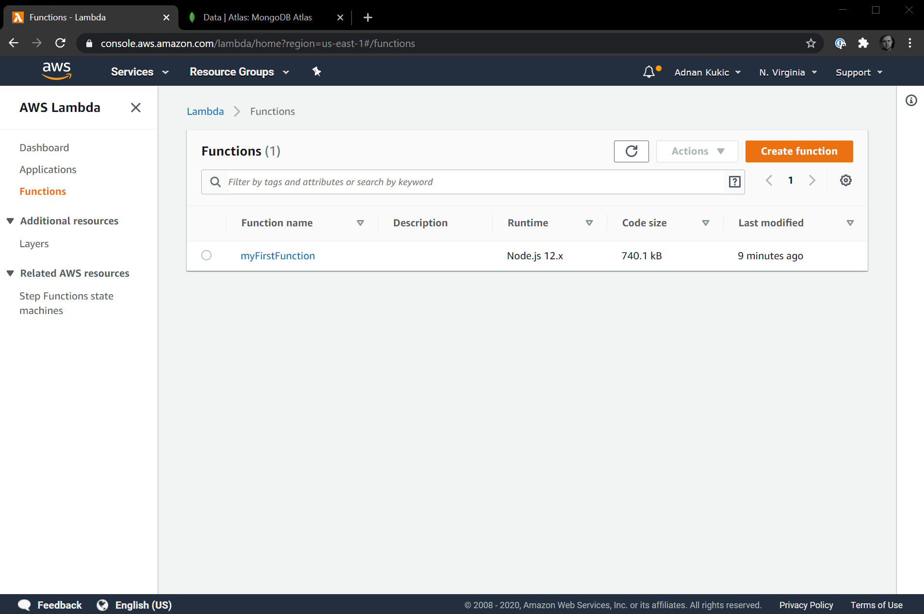 AWS Lambda Homepage with Function