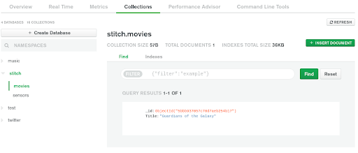 Collection Stitch Movies in MongoDB Atlas