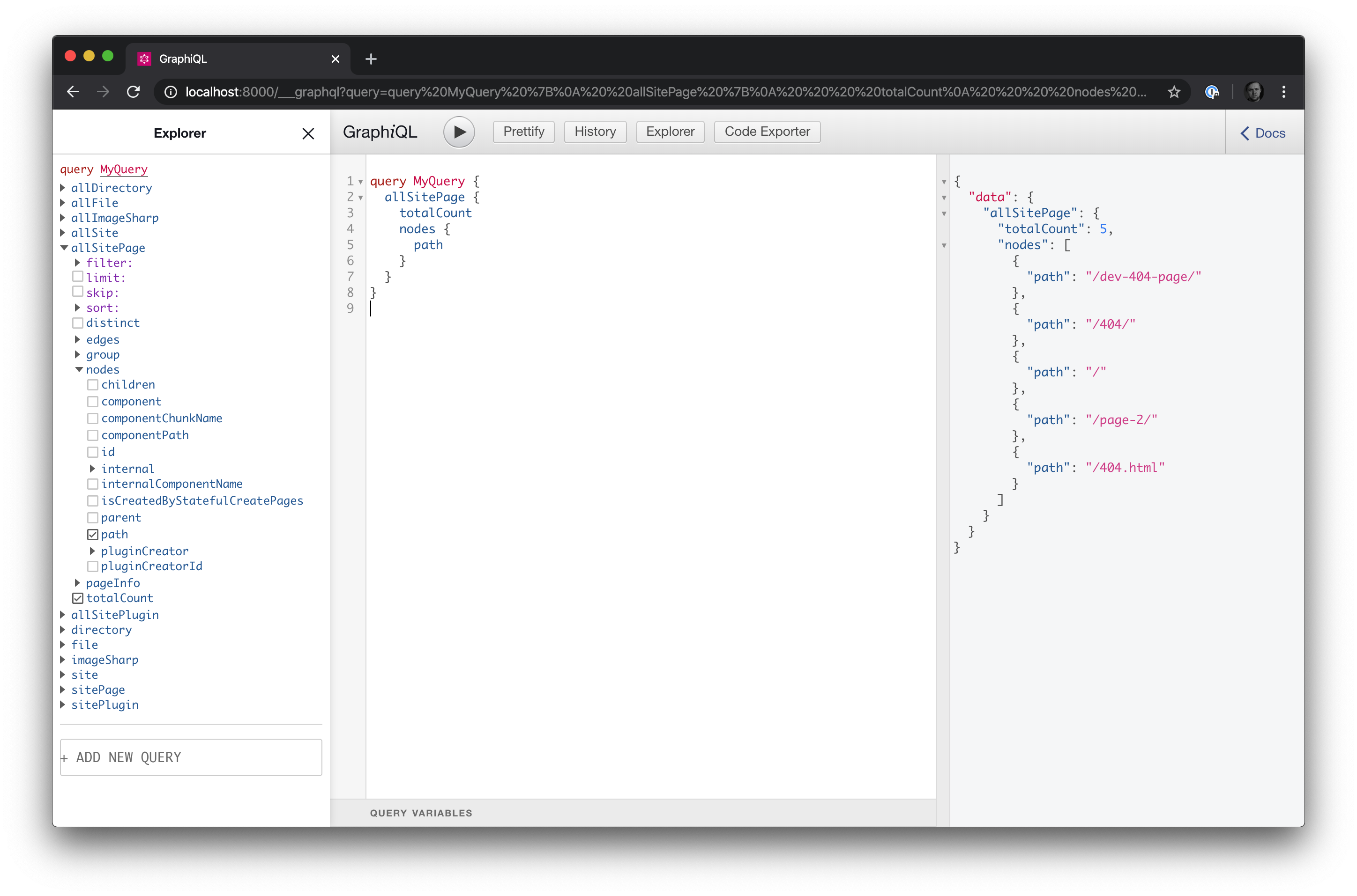 GraphiQL Results with Paths