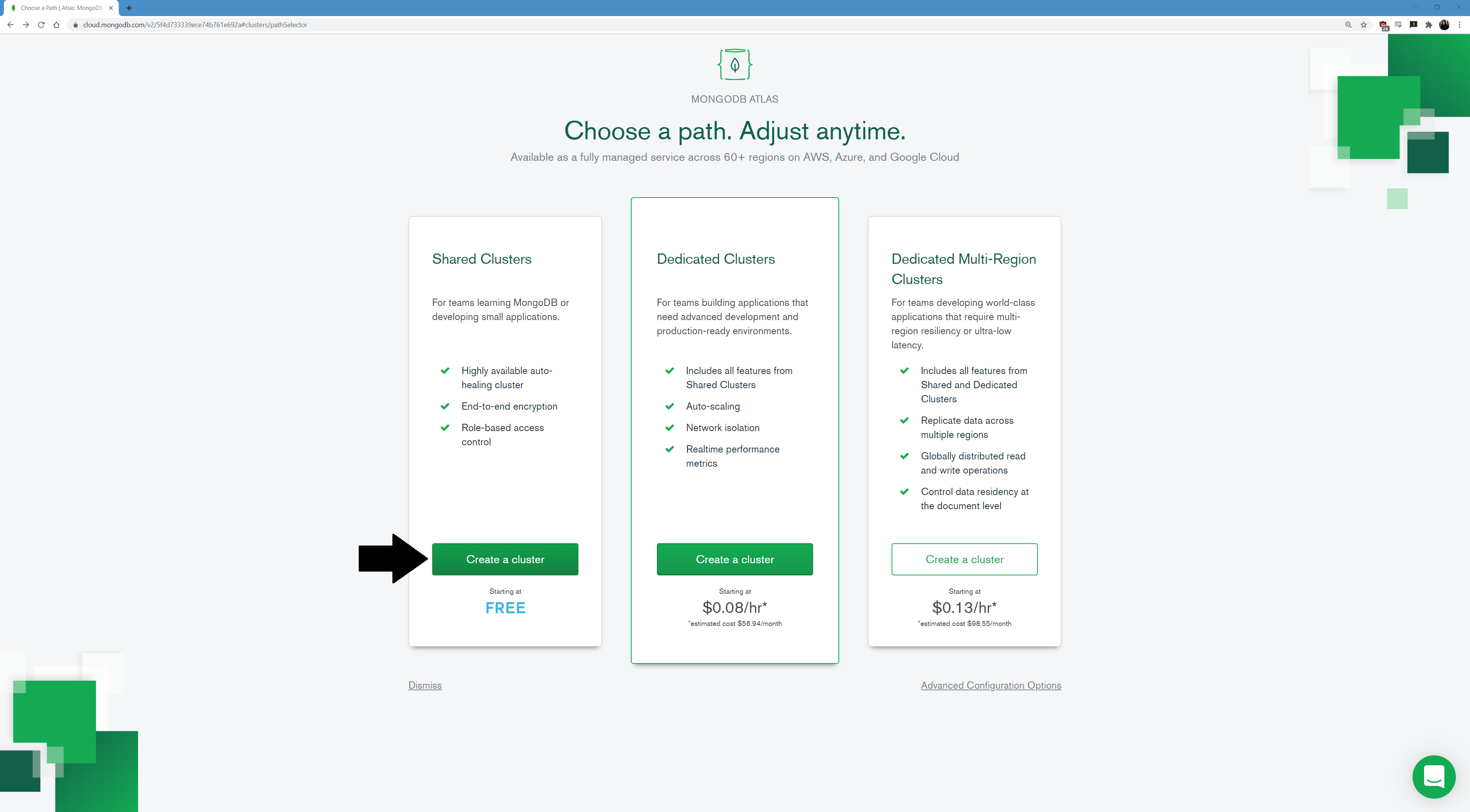 MongoDB Atlas Cluster Selection