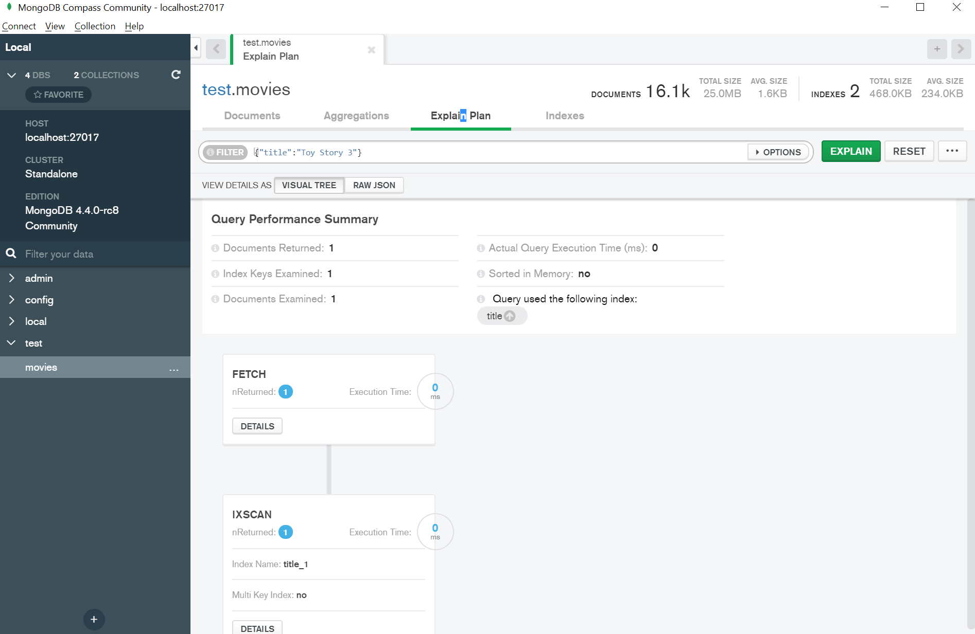 MongoDB Compass Ixscan