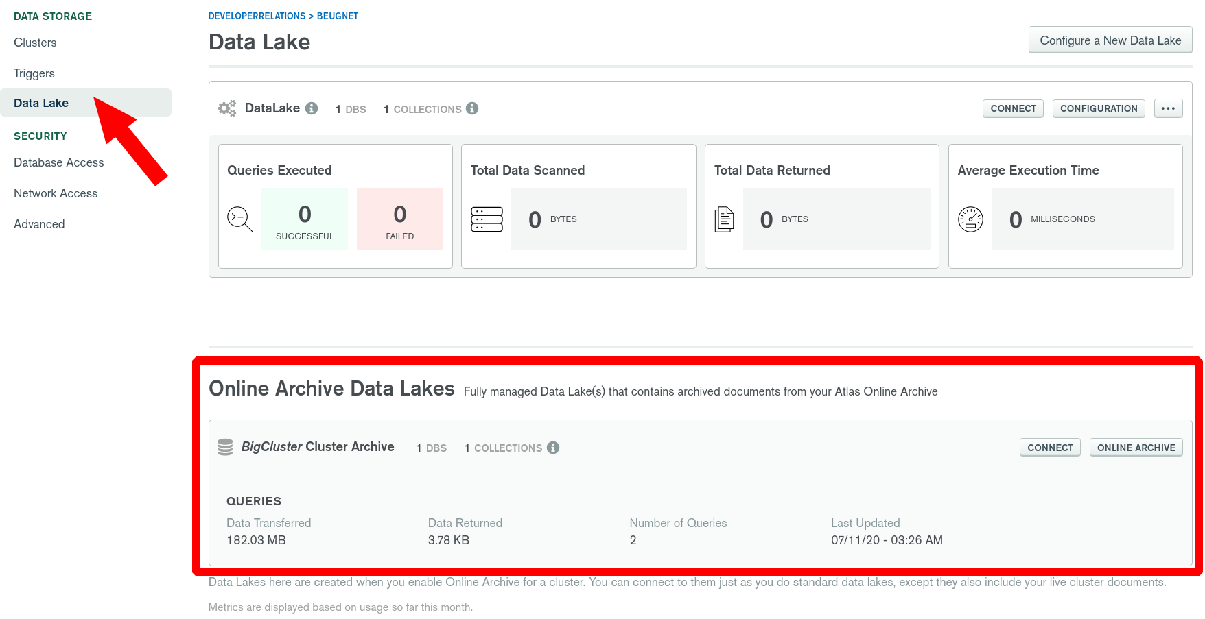 Data Lake already configured for Online Archive