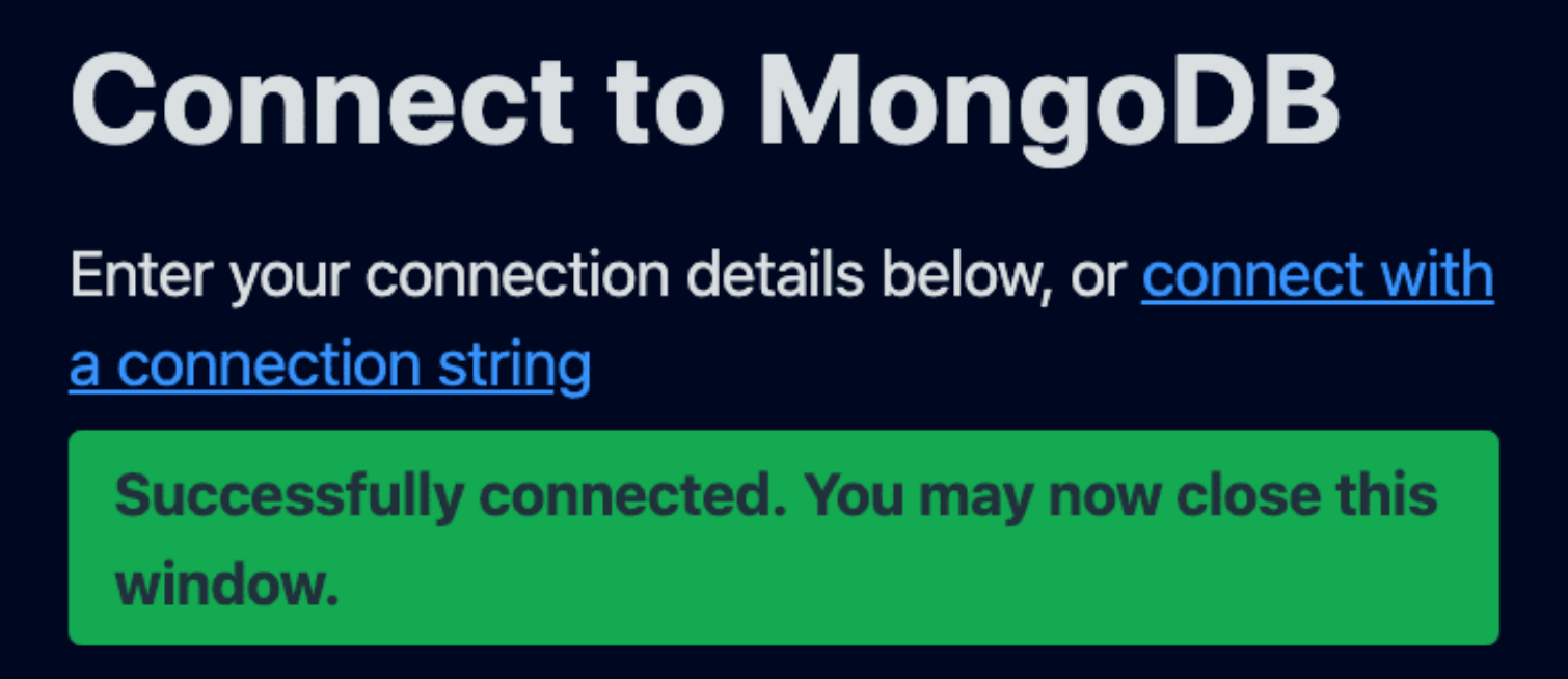Screenshot of showing a successful connection to MongoDB Atlas from VS Code.