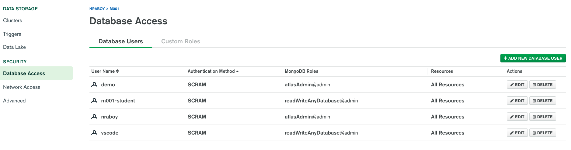 Add users with access permissions to a MongoDB Atlas cluster