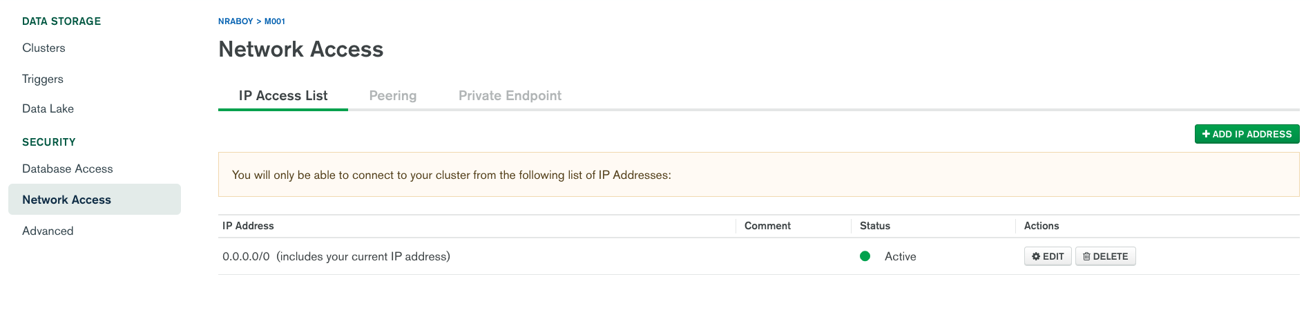 Add Network IP Rules to a MongoDB Cluster