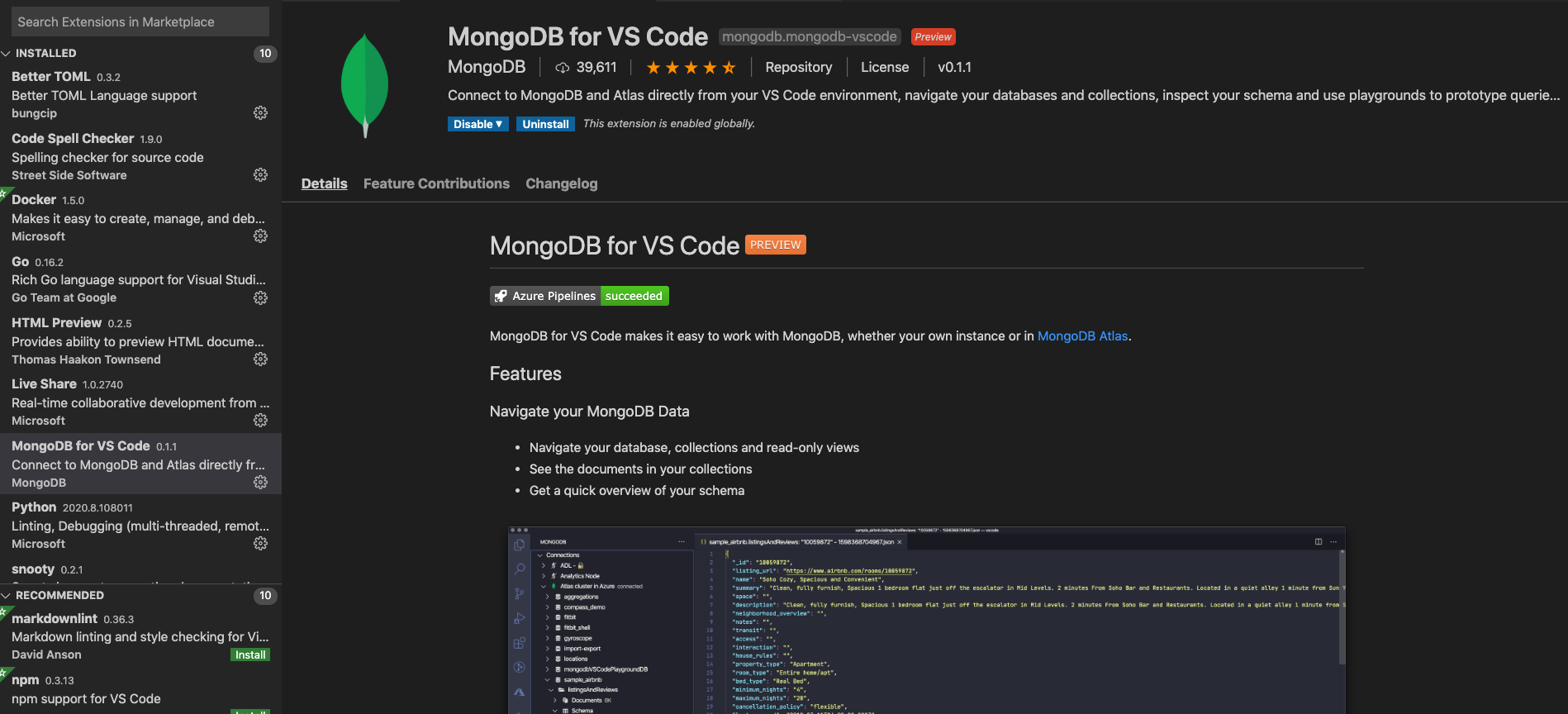 Install the MongoDB Visual Studio Code Extension