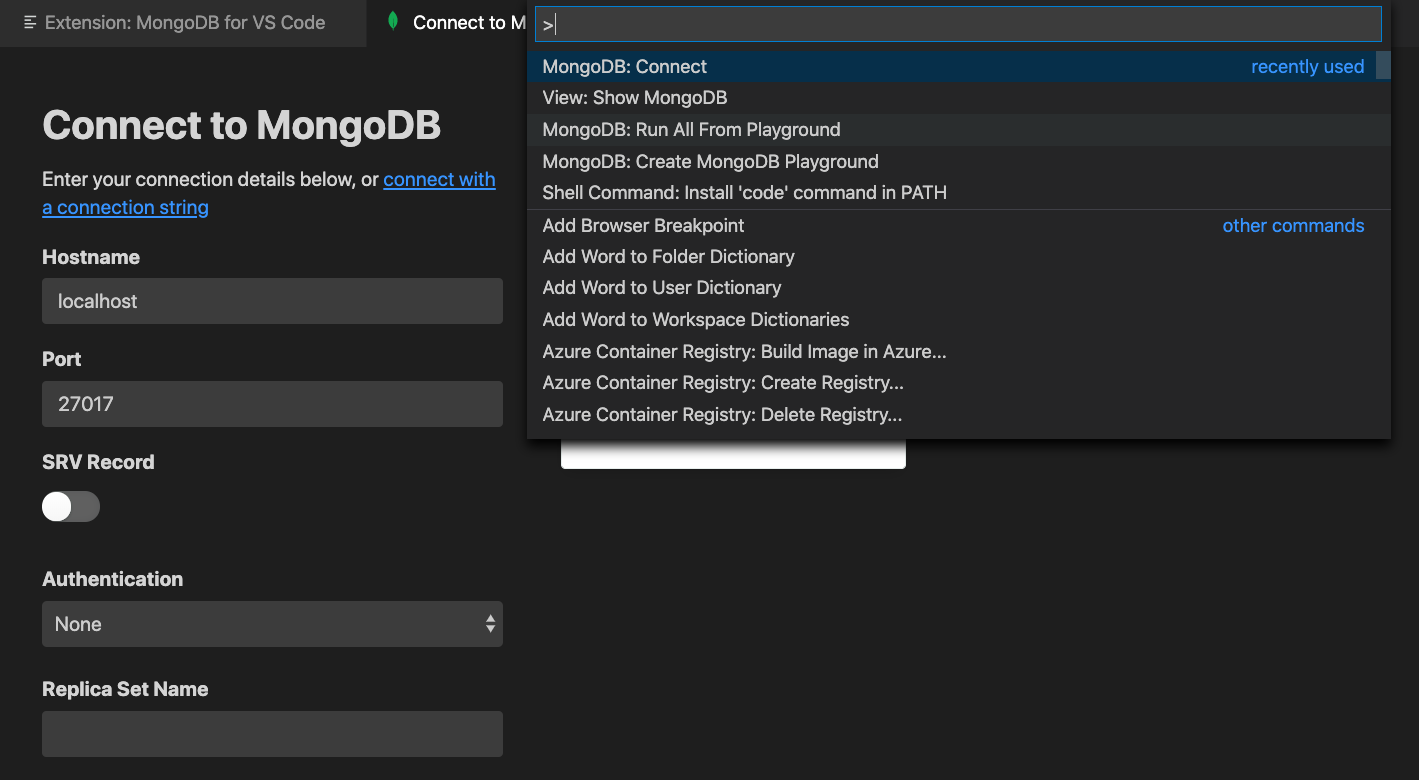 Connect to MongoDB with Visual Studio Code