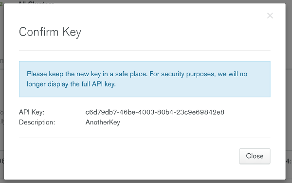 Confirm API Key dialog