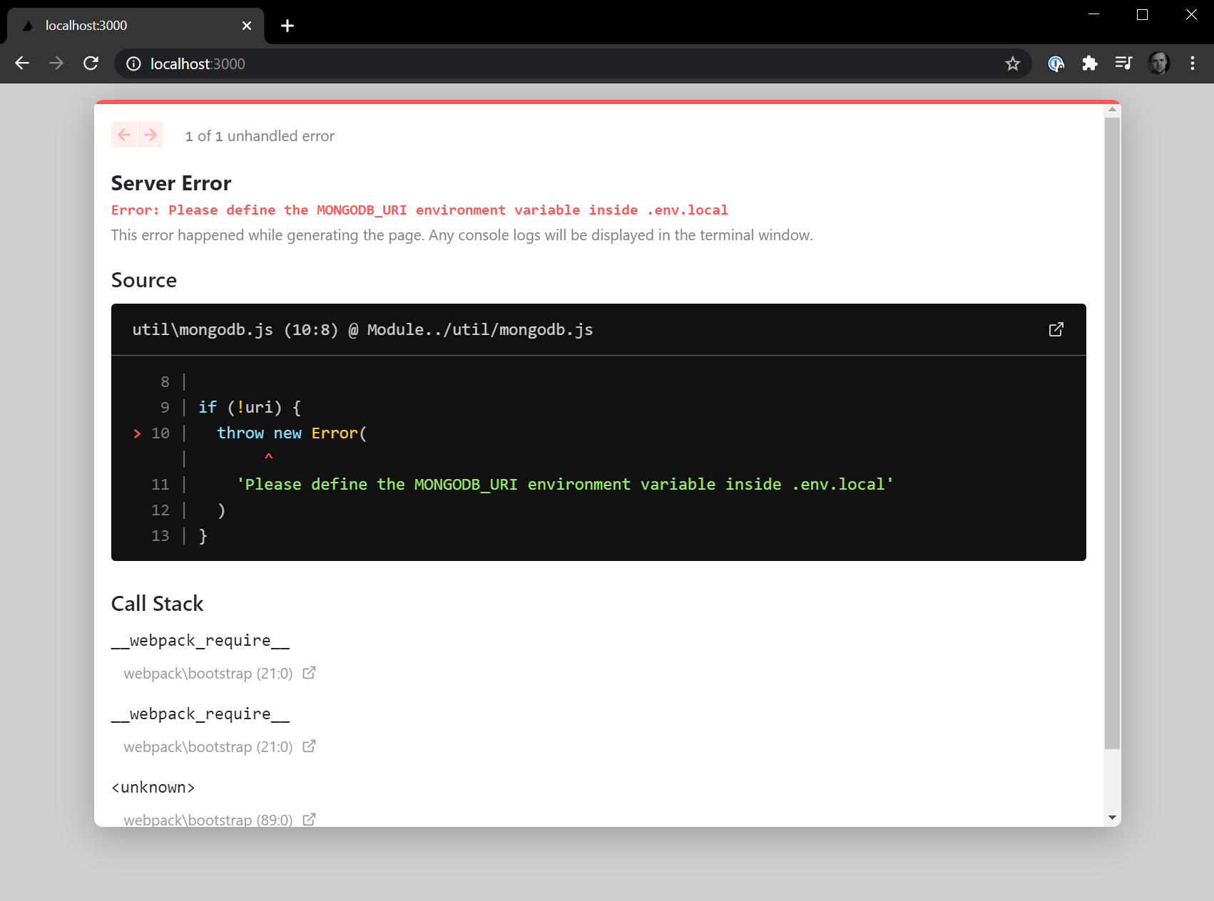 NextJS MongoDB Not Configured