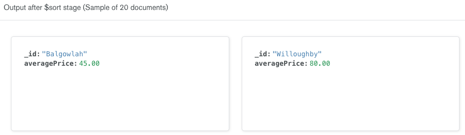 $sort stage output