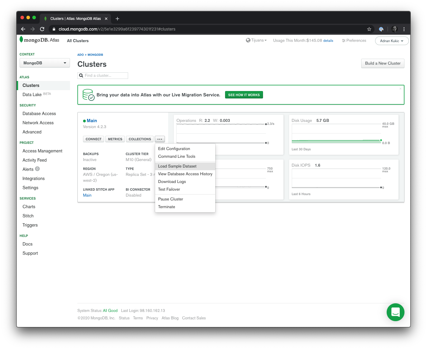 MongoDB Atlas Load Sample Dataset