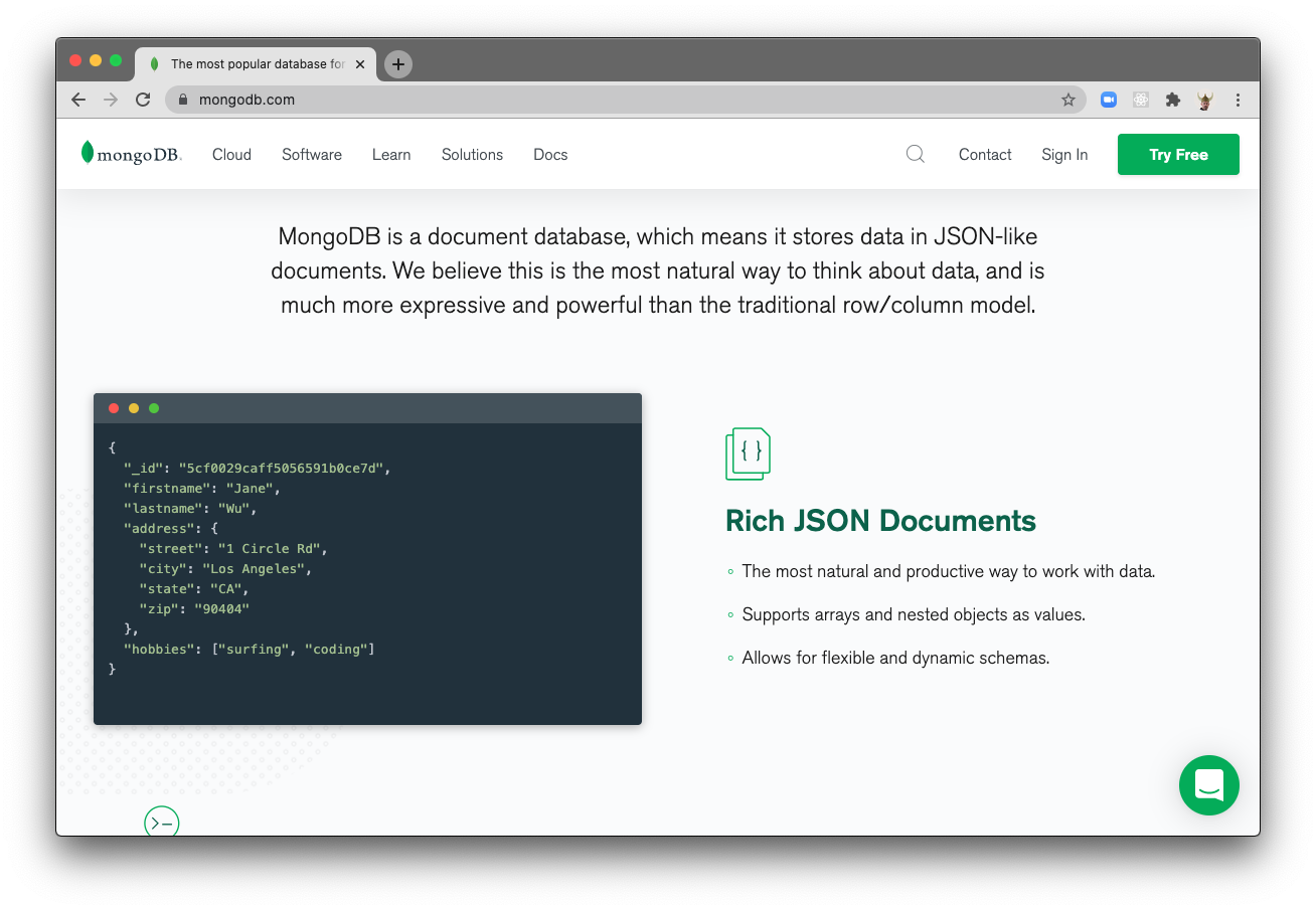 The MongoDB homepage, at time of writing, says that MongoDB is a JSON database.
