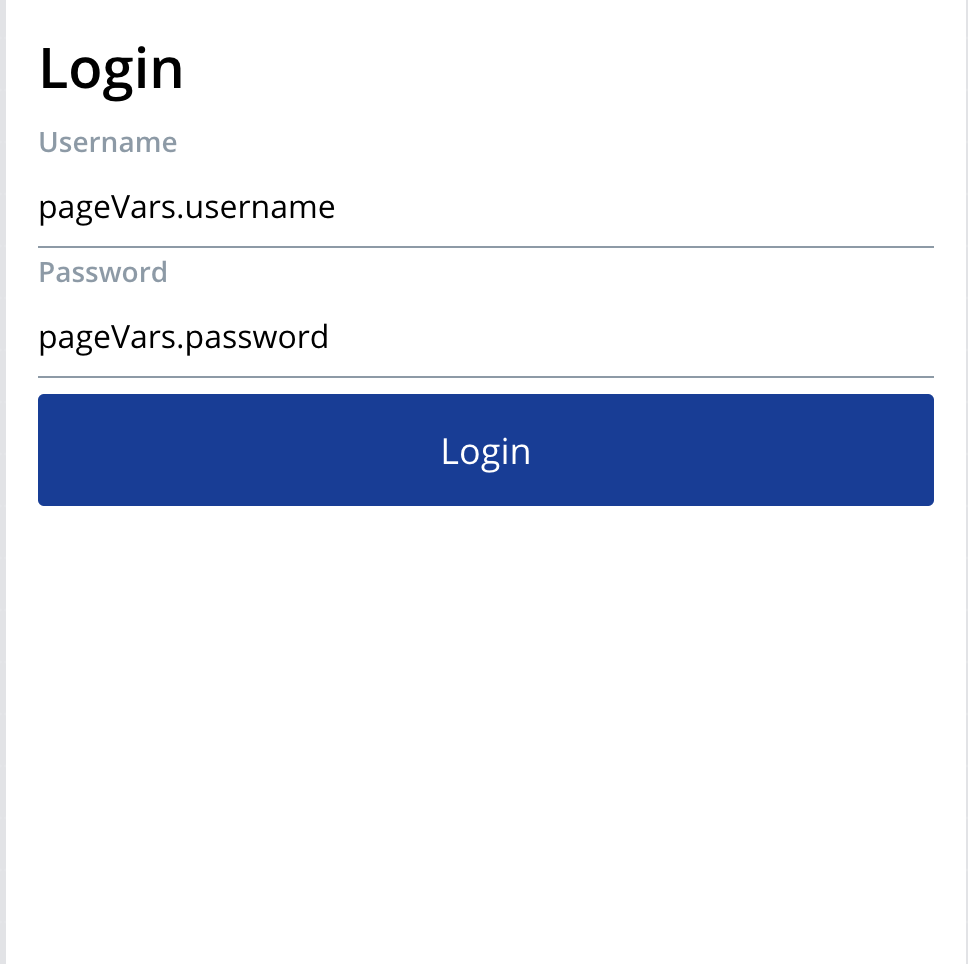Login form with page variables bound to the inputs