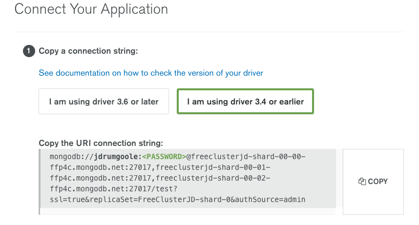 MongoDB Atlas connection string