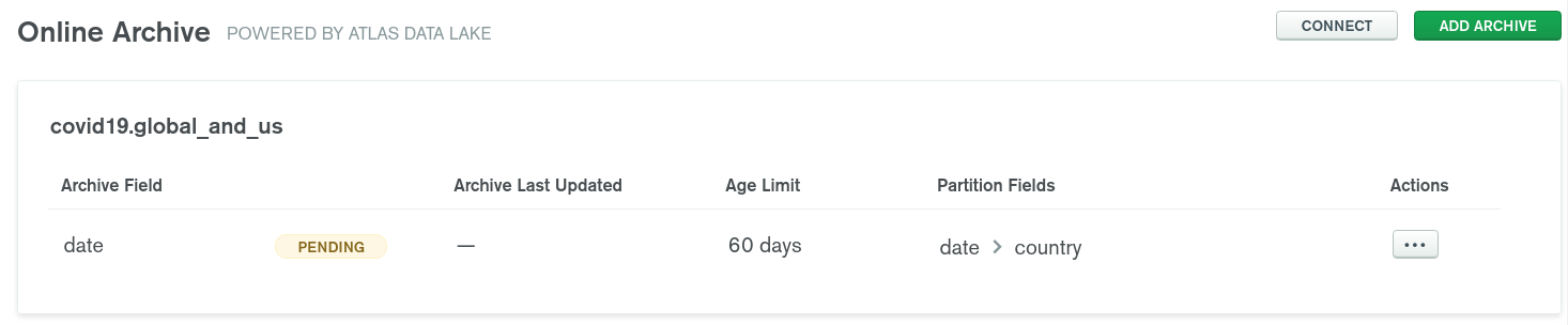 MongoDB Atlas Online Archive pending