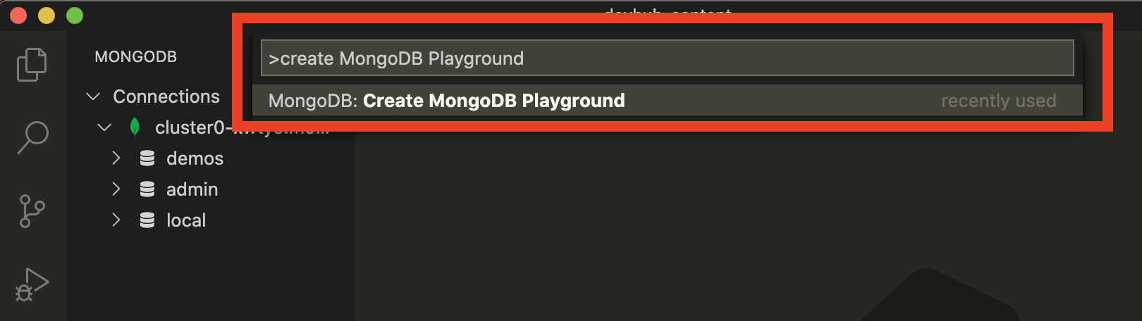 Screenshot showing the 'Connect to MongoDB' page within the MongoDB Visual Studio Code plugin.