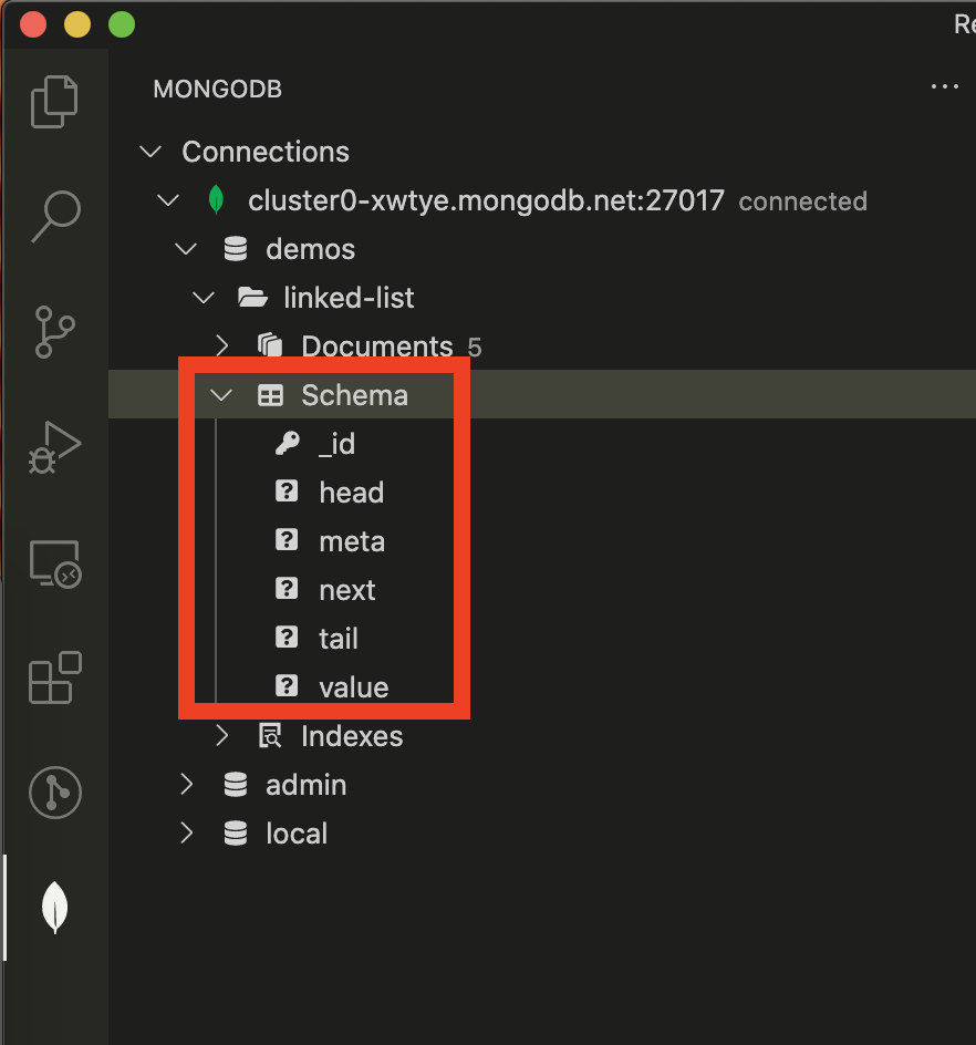 Screenshot showing schema navigation in VS Code