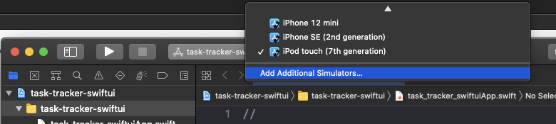 Select an iOS simulator in Xcode