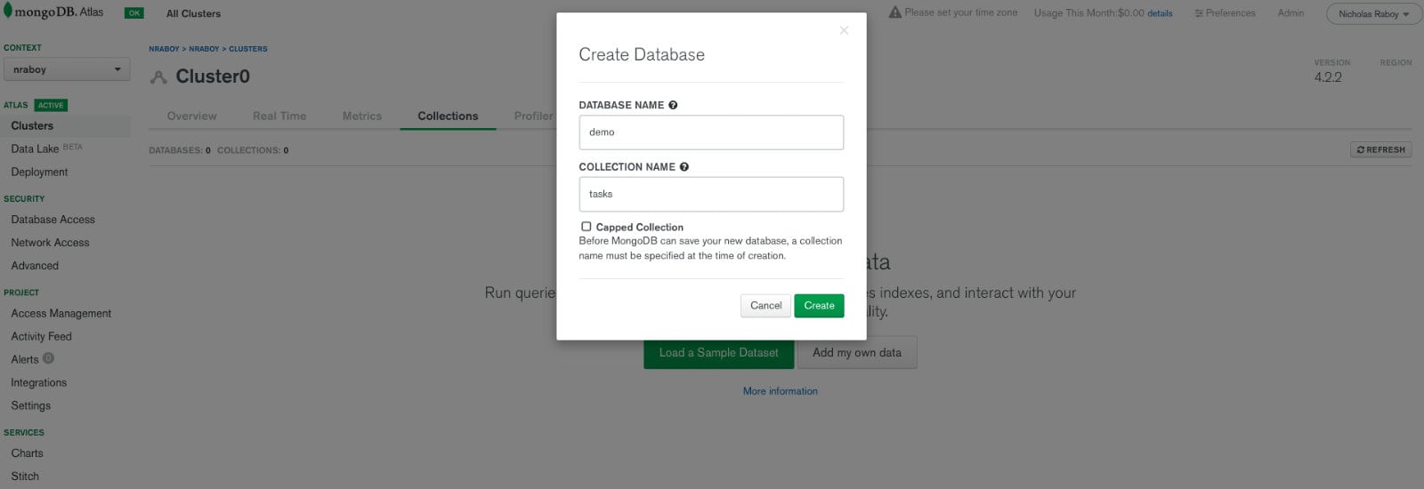 MongoDB Atlas New Database