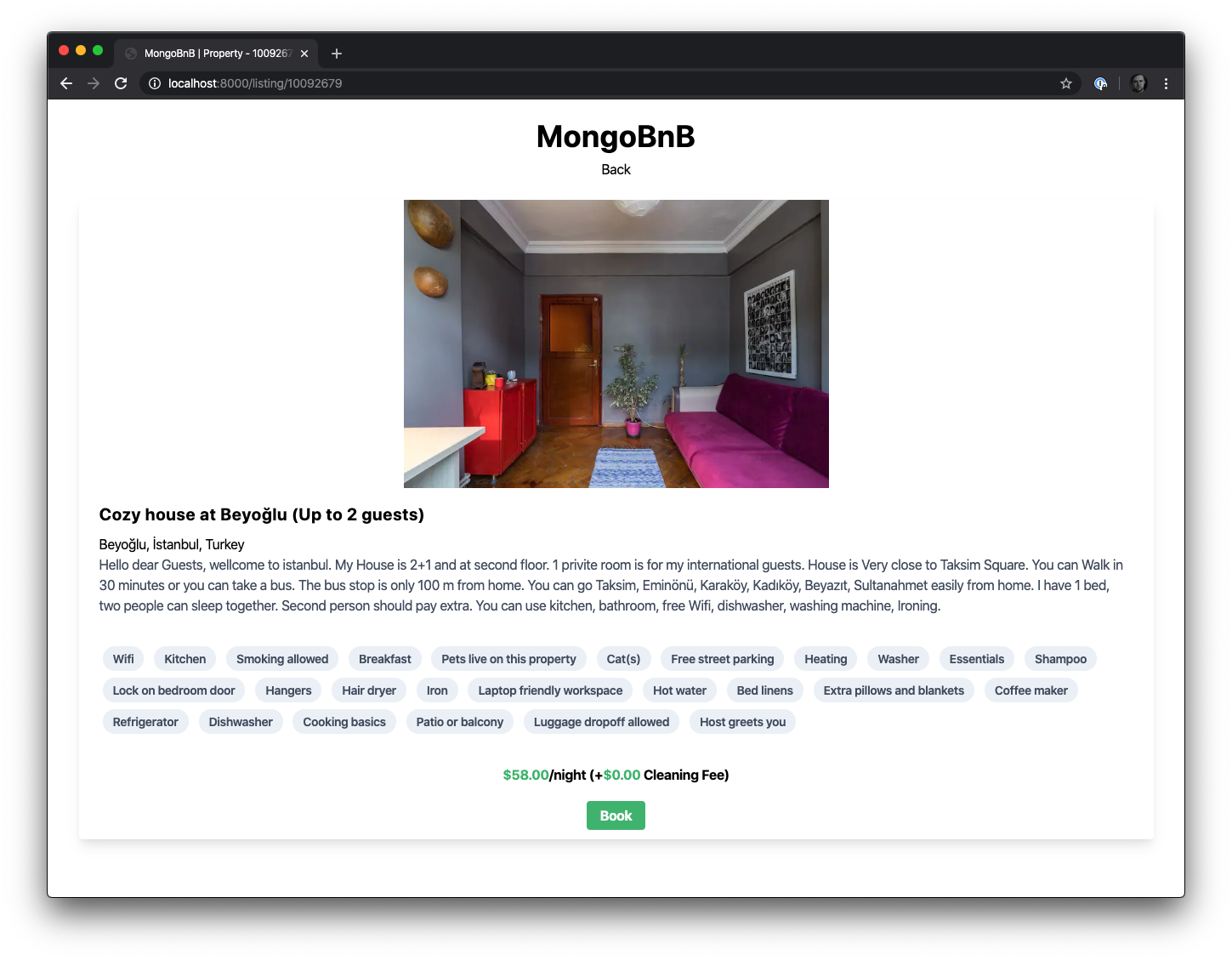 MongoBnB Listing Details Page